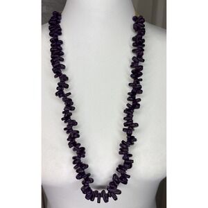 Vintage Purple Tagua Seed Bead Necklace Long Boho Chunky Natural Suede Boho